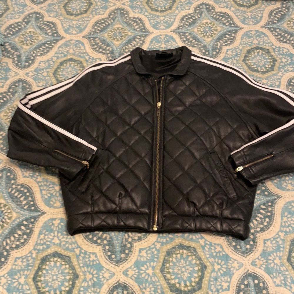 adidas Women’s Blk Leather Crop Jkt size L